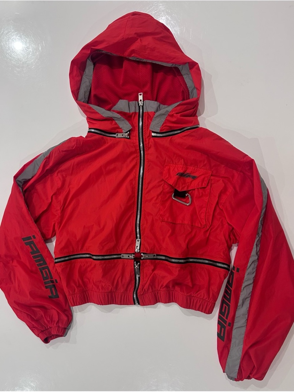 I.Am.Gia Hooded Crop Windbreaker Jacket with Reflective Details (Medium) - Picture 3 of 9